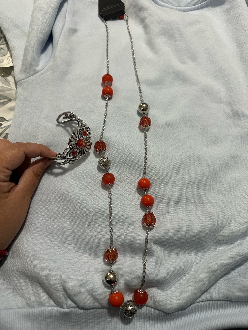 paparazzi Orange and Silver Bead Necklace with Filigree Accent